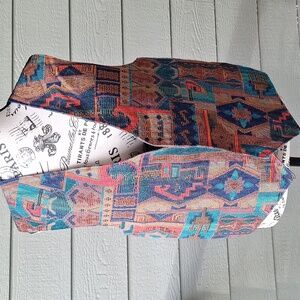 Vintage Kilim Embroidered Vest Size L Orange Green Blue Boho Southwestern